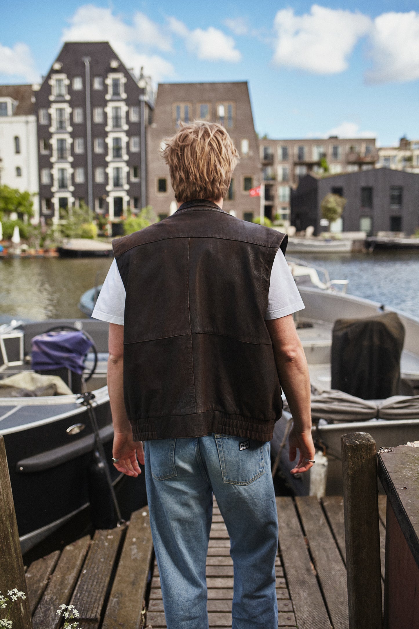 Brown leather utility vest