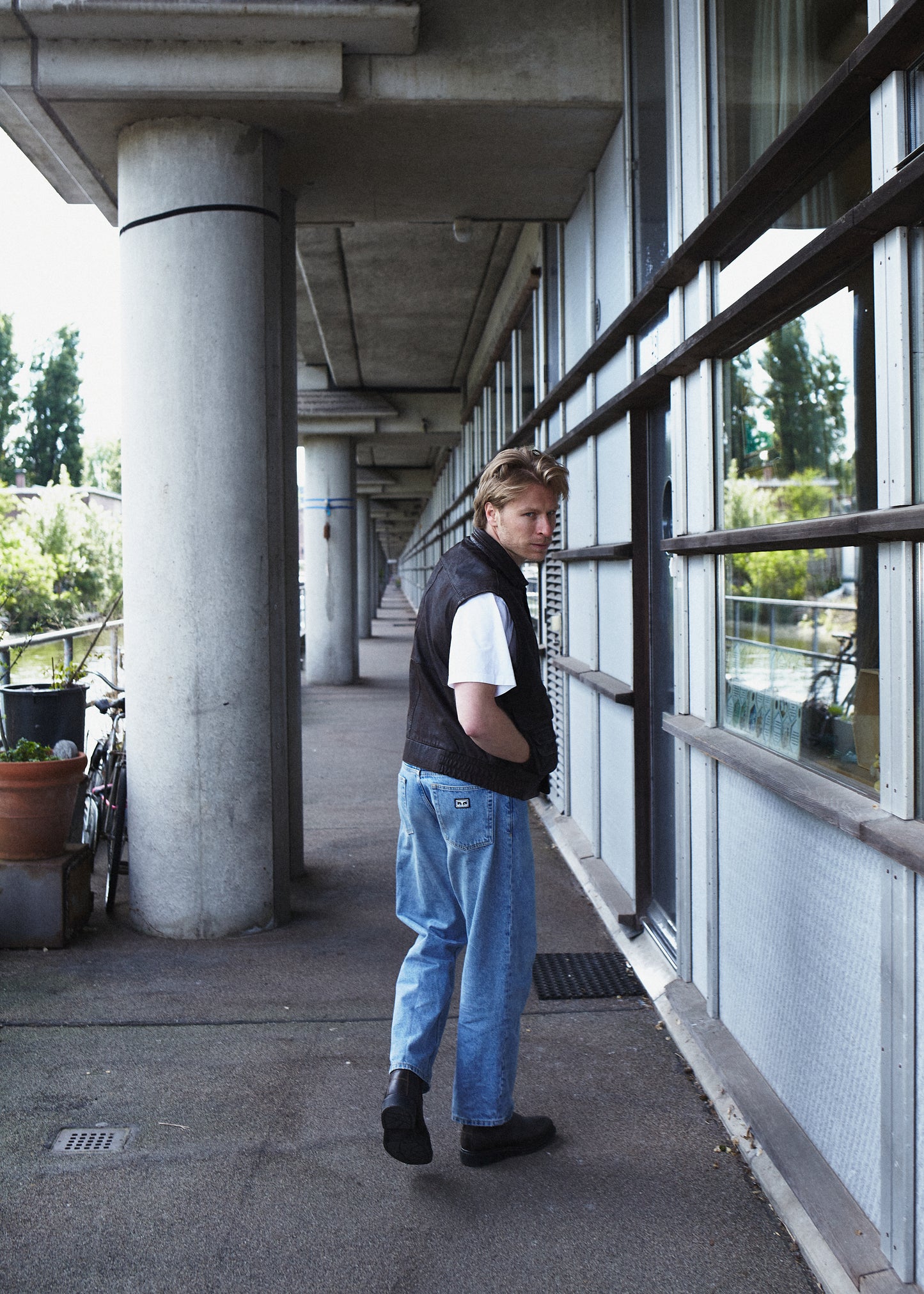 Brown leather utility vest