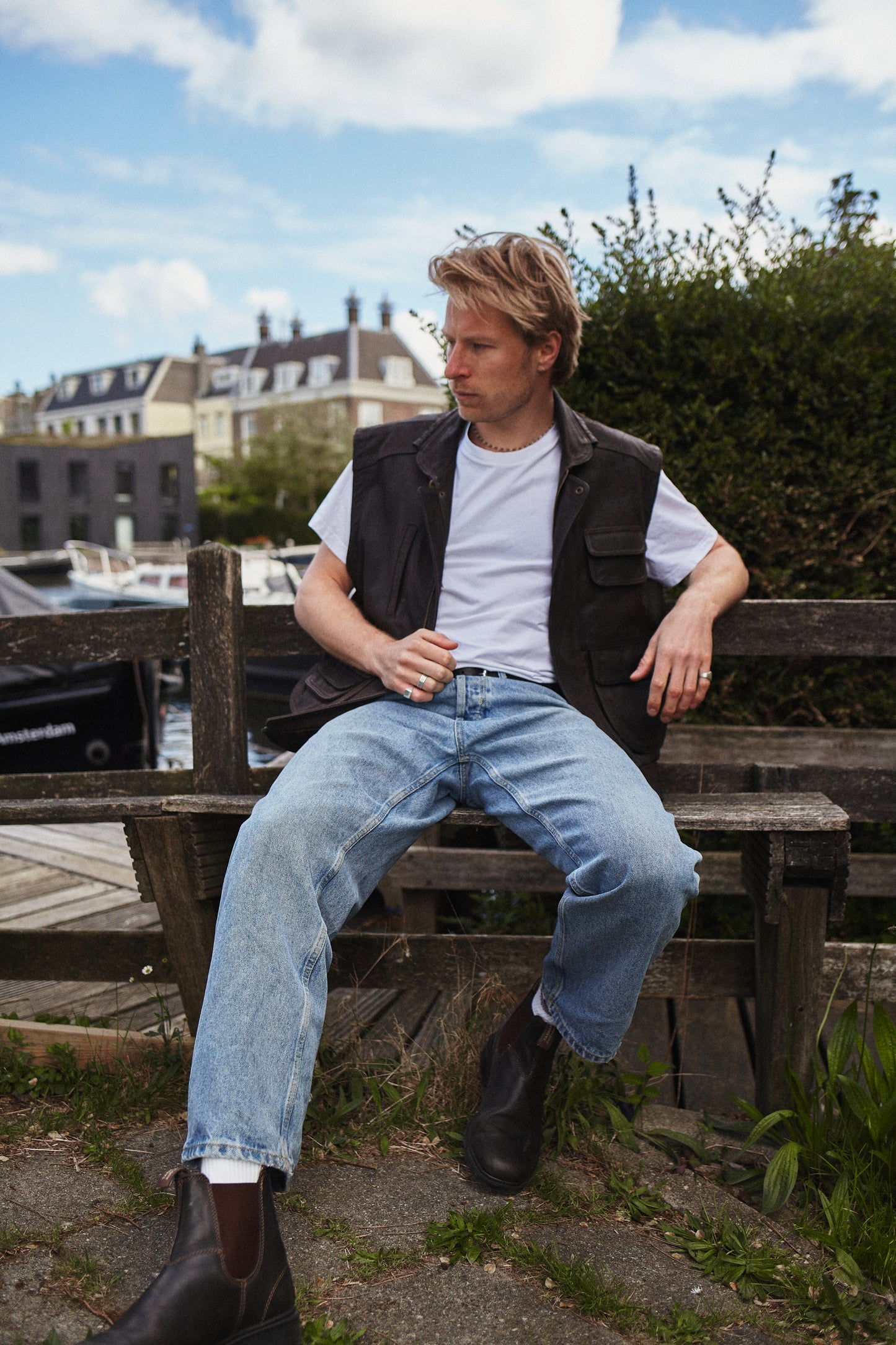 Brown leather utility vest