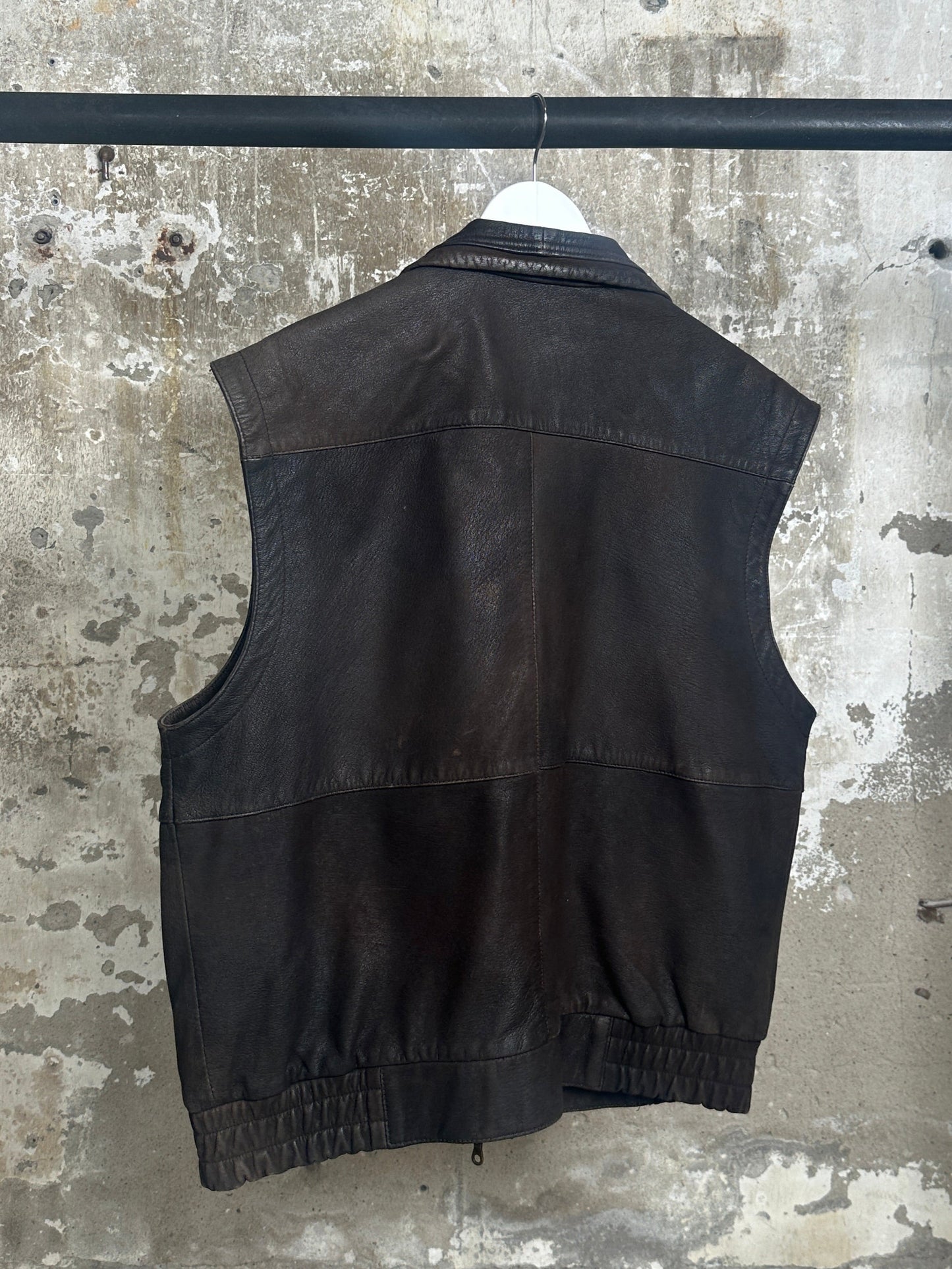 Brown leather utility vest