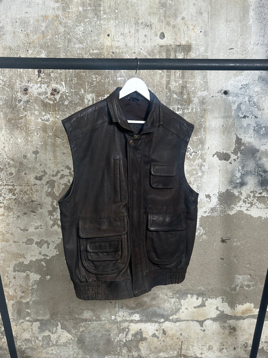 Brown leather utility vest