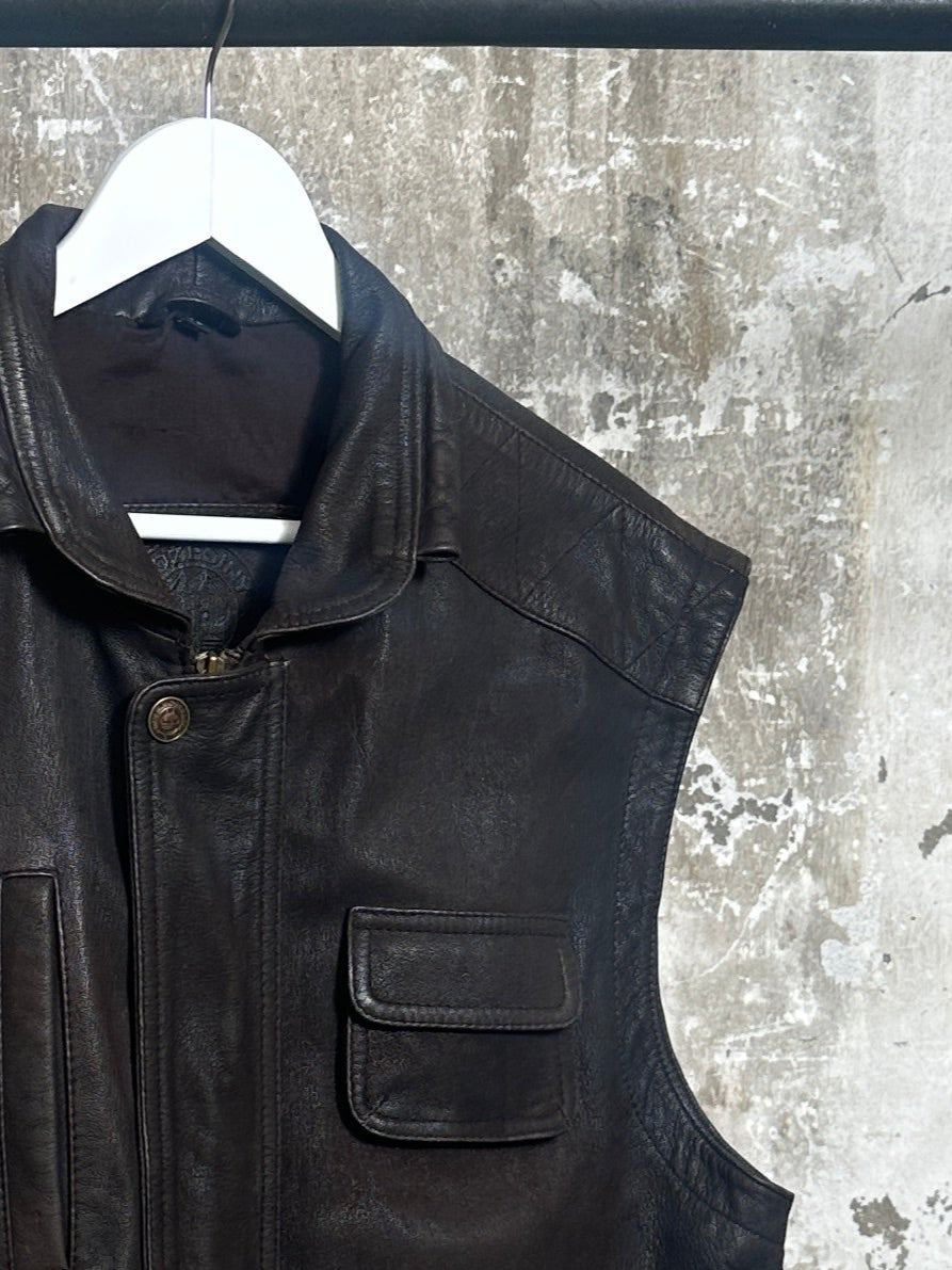 Brown leather utility vest
